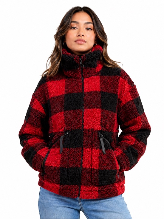 Roots Jackets & Blazers - Roots Buffalo Plaid Sherpa Jacket Red Black Oversized Full Zip Size L